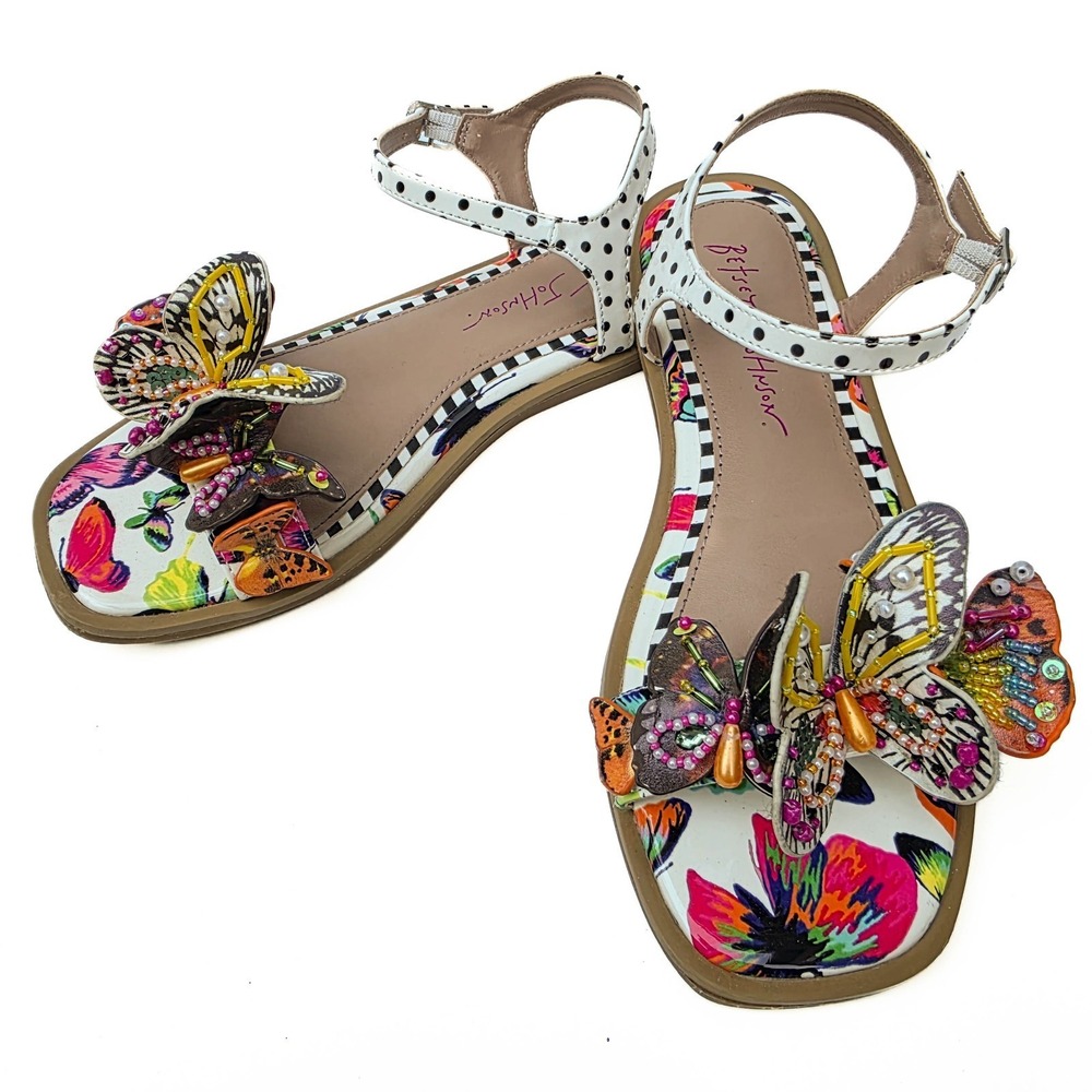 Betsey Johnson Dacie Butterfly Sandals Girls‎ 4 Fairycore Boho Beaded Whimsical